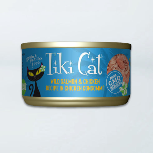 Tiki Cat Luau Napili Wet Cat Food - Wild Salmon & Chicken in Chicken Consommé - 2.8oz Can