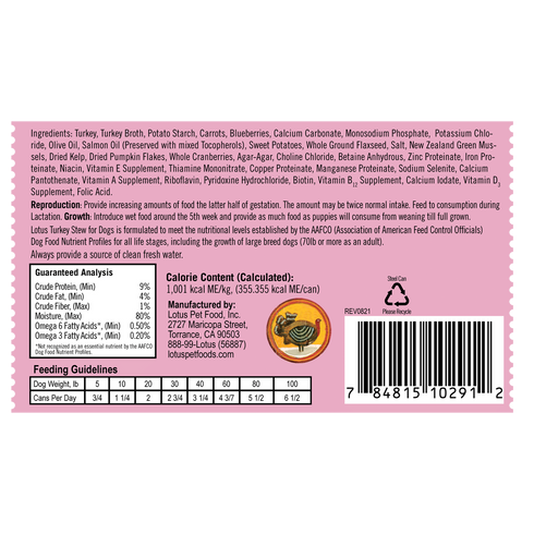 Lotus Pet Stews Wet Dog Food - Turkey - 12.5oz Can