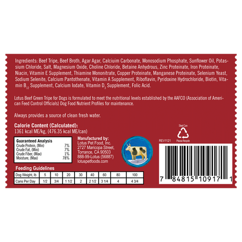 Lotus Pet Grain Free Loaf Wet Dog Food - Beef Green Tripe - 12.5oz Can