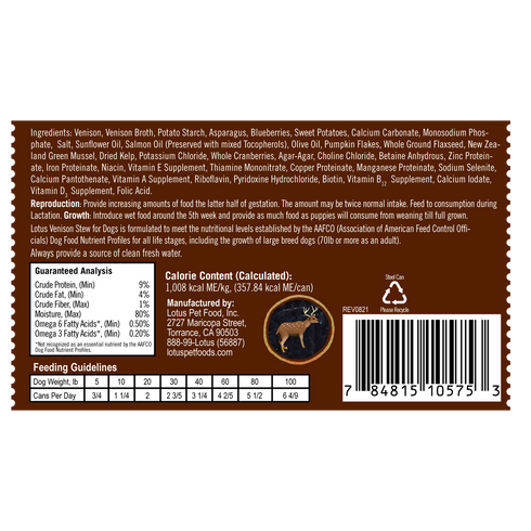 Lotus Pet Food Stews Wet Dog Food - Venison - 12.5oz Can