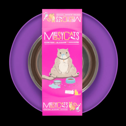 Messy Mutts Single Silicone Cat Feeder with Stainless Steel Bowl - Purple