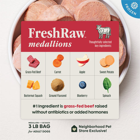 Instinct FreshRaw Medallions Frozen Raw Dog Food- Real Beef - 3lb