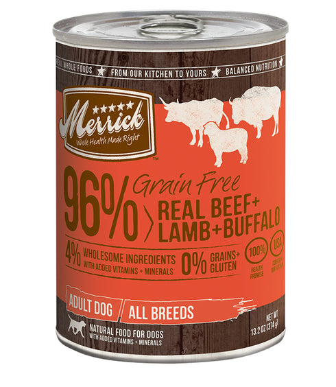 Merrick Grain Free 96% Real Beef + Lamb + Buffalo 13.2oz - Poudre Pet and Feed Supply
