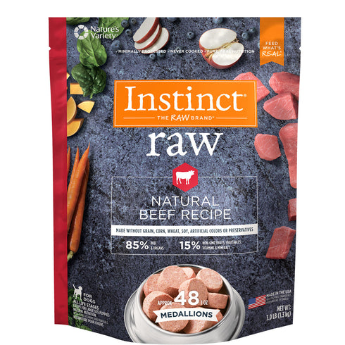 Instinct Raw Frozen Medallions Natural Beef Recipe Dog Food 3lb - Poudre Pet and Feed Supply