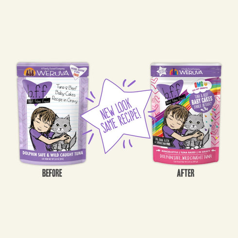 BFF OMG Tuna & Beef Baby Cakes Dinner in Gravy 3oz Pouch - Poudre Pet and Feed Supply