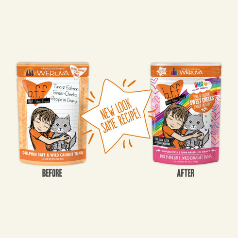 BFF OMG Tuna & Salmon Sweet Cheeks Dinner in Gravy 3oz Pouch - Poudre Pet and Feed Supply