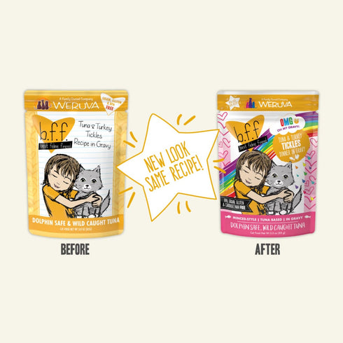 BFF OMG Tuna & Turkey Tickles Dinner in Gravy 3oz Pouch - Poudre Pet and Feed Supply