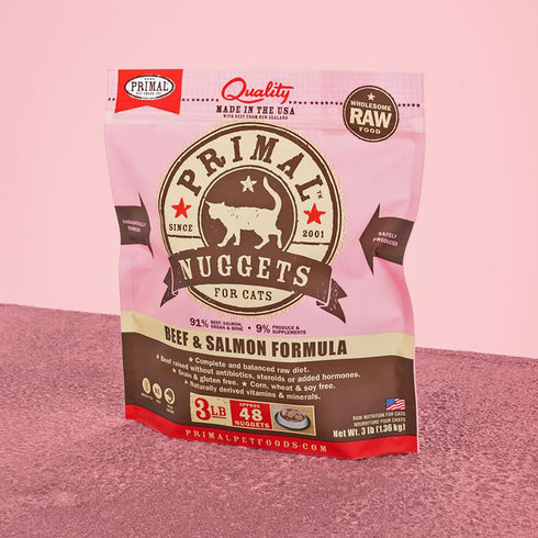 Primal Raw Frozen Nuggets Beef & Salmon Formula Cat Food 3lb - Poudre Pet and Feed Supply