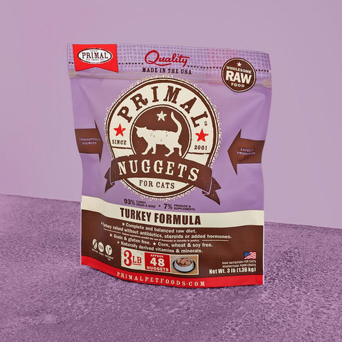 Primal Raw Frozen Nuggets Turkey Formula Cat Food 3lb - Poudre Pet and Feed Supply