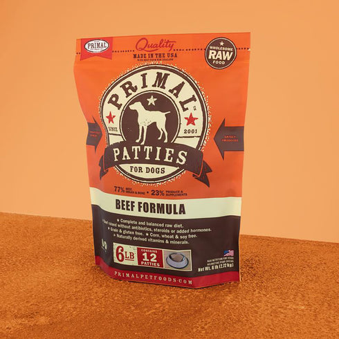 Primal Raw Frozen Patties Beef Formula Dog Food 6lb - Poudre Pet and Feed Supply