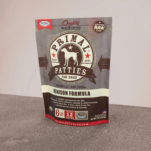 Primal Raw Frozen Patties Venison Formula Dog Food 6lb - Poudre Pet and Feed Supply