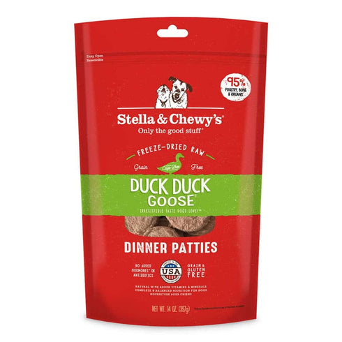 Stella and Chewys Duck Duck Goose Freeze-Dried Raw Dinner Patties Dog Food 14oz - Poudre Pet and Feed Supply