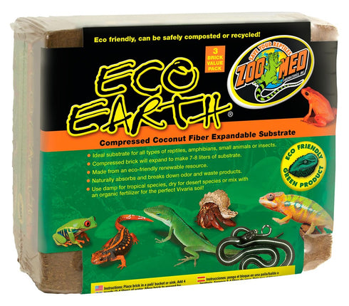 ZOO MED Eco Earth Coconut Fiber Substrate 3 Pack - Poudre Pet and Feed Supply