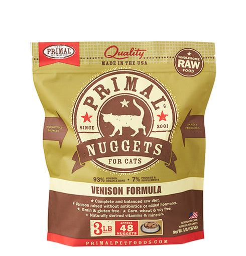 Primal Raw Frozen Nuggets Venison Formula Raw Diet for Cats 3lb - Poudre Pet and Feed Supply