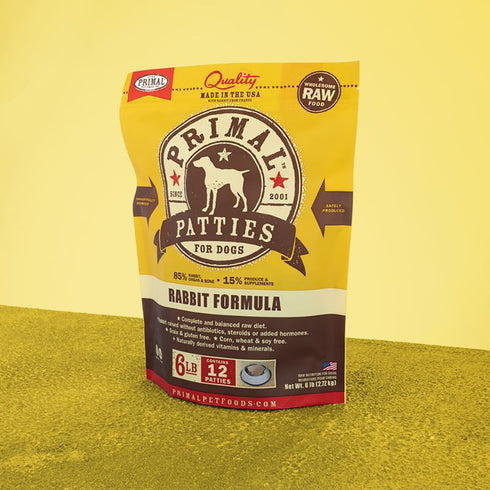 Primal Raw Frozen Patties Rabbit Formula Dog Food 6lb - Poudre Pet and Feed Supply