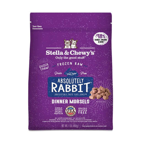 Stella and Chewys Absolutely Rabbit Frozen Raw Dinner Morsels Cat Food 1lb - Poudre Pet and Feed Supply