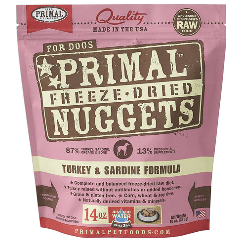 Primal Freeze-Dried Nuggets Turkey & Sardine Formula Dog Food 14oz - Poudre Pet and Feed Supply