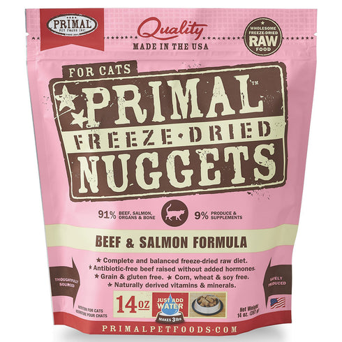 Primal Freeze-Dried Nuggets Beef & Salmon Formula Cat Food 14oz - Poudre Pet and Feed Supply
