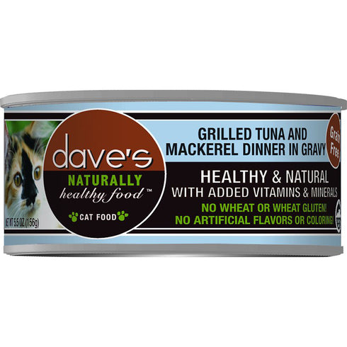 Dave's Pet Food Naturally Healthy Tuna & Mackerel Dinner in Gravy Formula Wet Cat Food 5.5oz - Poudre Pet and Feed Supply