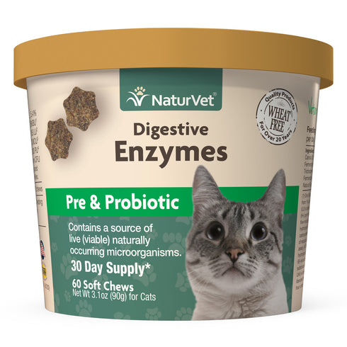 Naturvet Digestive Enzymes Cat 60 Soft Chews with Prebiotics & Probiotics - Poudre Pet and Feed Supply