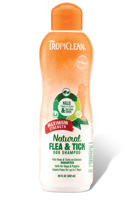 Tropiclean Natural Flea & Tick Shampoo, Maximum Strength 20oz - Poudre Pet and Feed Supply