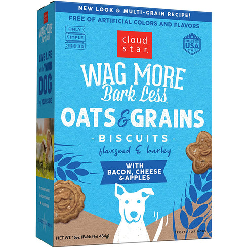 Cloud Star Wag More Bark Less Oats & Grains Biscuits with Bacon, Cheese & Apples Dog Treats 16oz - Poudre Pet and Feed Supply