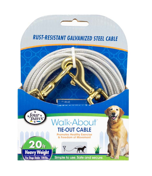 Four Paws Heavy Weight Tie-Out Cable Silver 20' - Poudre Pet and Feed Supply