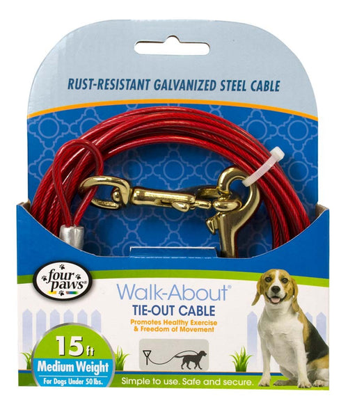 Four Paws Medium Weight Tie-Out Cable Red 15' - Poudre Pet and Feed Supply