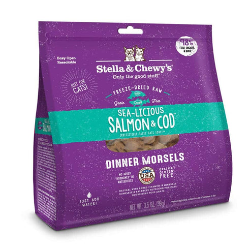 Stella and Chewys Sea-licious Salmon & Cod Freeze-dried Raw Dinner Morsels Cat Food 3.5oz - Poudre Pet and Feed Supply
