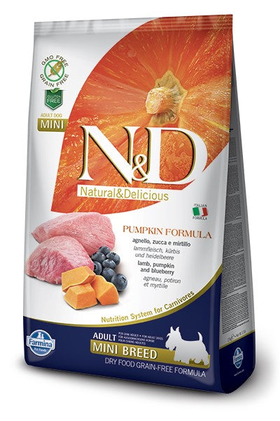 Farmina N&D Pumpkin Grain-Free Lamb & Blueberry Adult Mini Recipe 5.5lb - Poudre Pet and Feed Supply