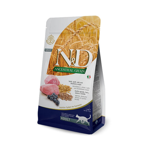 Farmina N&D Ancestral Grain Lamb & Blueberry Adult Dry Cat Food 3.3lb - Poudre Pet and Feed Supply