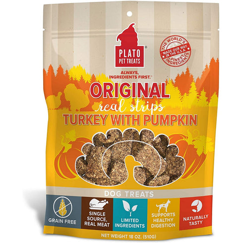 Plato Original Turkey with Pumpkin Real Strips Dog Treats 18oz - Poudre Pet and Feed Supply