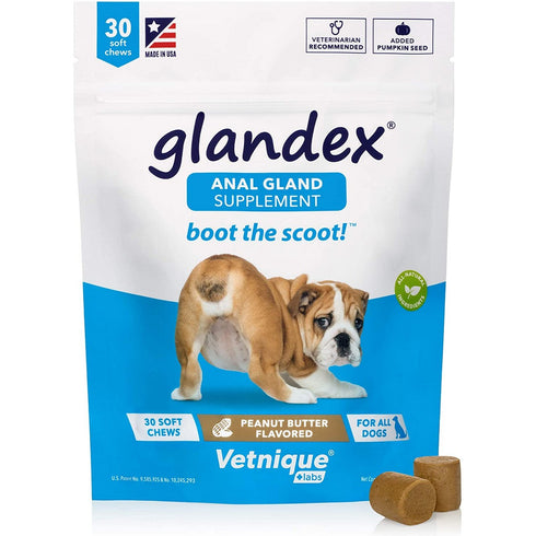 Glandex Anal Gland Peanut Butter Dry Dog Supplement 30Ct - Poudre Pet and Feed Supply