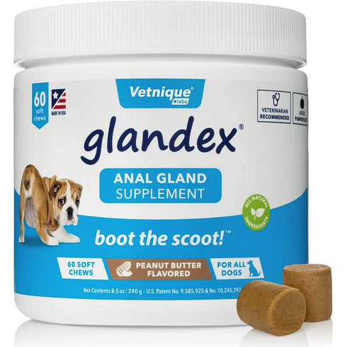 Glandex Anal Gland Peanut Butter Dry Dog Supplement 60Ct - Poudre Pet and Feed Supply