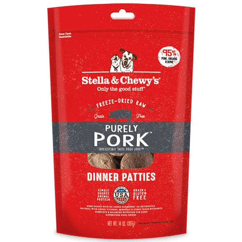 Stella and Chewys Purely Pork Freeze-Dried Raw Dinner Patties Dog Food 14oz - Poudre Pet and Feed Supply