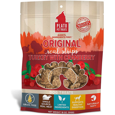 Plato Turkey with Cranberry Real Strips Dog Treats, Grain Free Meat Bars 18oz - Poudre Pet and Feed Supply