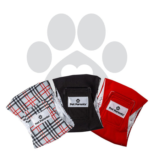 Pet Parents Bella & Calvin Washable Dog Belly Bands Designer 3 Pack Medium - Poudre Pet and Feed Supply