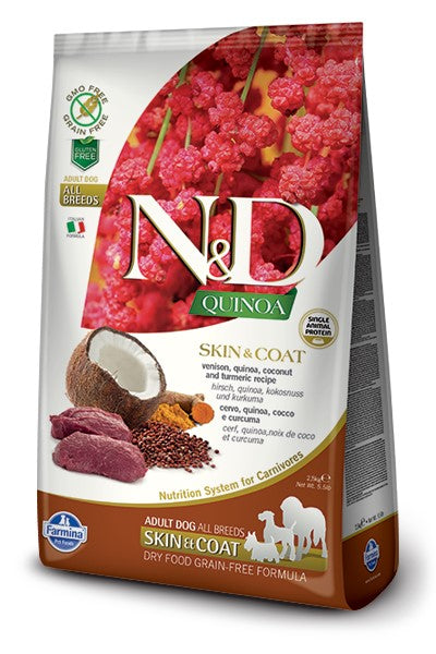 Farmina N&D Quinoa Functional Venison, Quinoa, Coconut & Turmeric Skin/Coat Adult Dog Recipe 15.4lb - Poudre Pet and Feed Supply