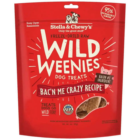 Stella and Chewys Freeze Dried Wild Weenies Bac'n Me Crazy Recipe Dog Treats 11oz - Poudre Pet and Feed Supply