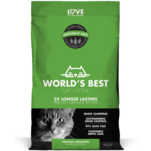 World's Best Unscented Clumping Corn Cat Litter 15lb - Poudre Pet and Feed Supply