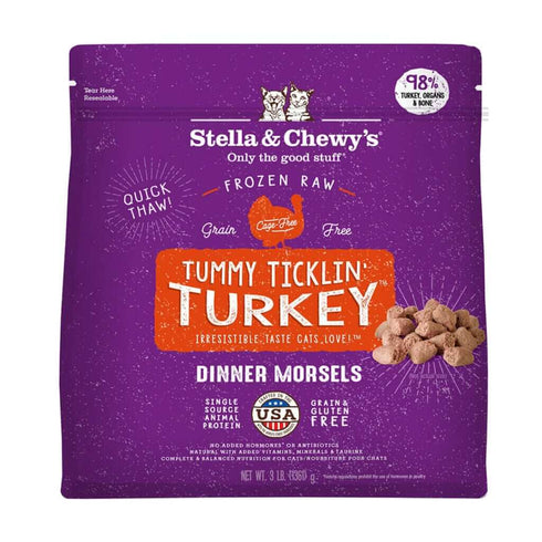 Stella and Chewys Tummy TickliN Turkey Frozen Raw Dinner Morsels Cat Food 3lb - Poudre Pet and Feed Supply