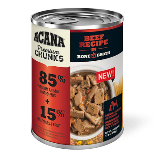 Acana Premium Chunks Beef Recipe in Bone Broth Canned Dog Food 12.8oz - Poudre Pet and Feed Supply