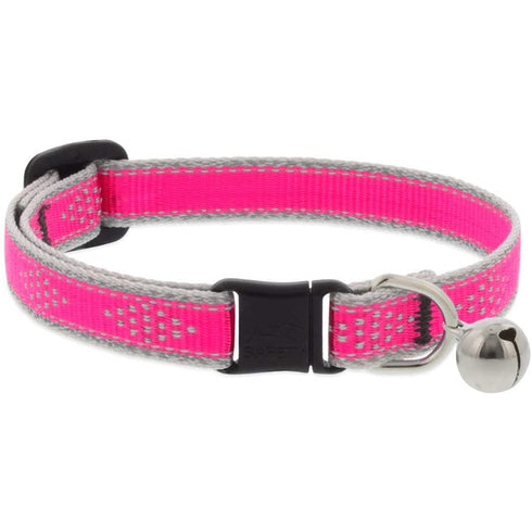 Lupine Reflective Cat Collar 1/2" Wide X 8"-12" Size Neck Pink Diamond With Bell - Poudre Pet and Feed Supply
