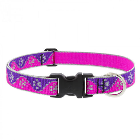 Lupine Adjustable Dog Collar 1" Wide X 16"-28" Neck Size High Lights Pink Paws - Poudre Pet and Feed Supply