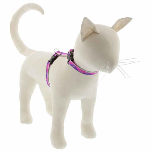 Lupine Reflective H-Style Cat Harness 1/2" Wide 9"-14" Girth Pink Paws - Poudre Pet and Feed Supply