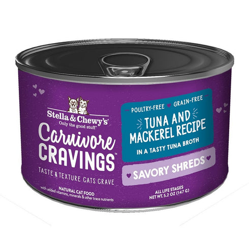 Stella & Chewys Carnivore Cravings Savory Shreds Tuna Mackerel Cat Food 5.2oz - Poudre Pet and Feed Supply