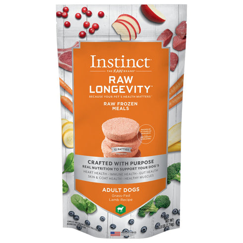 Instinct Raw Longevity Frozen Patties Grass-Fed Lamb Dog Food 6lb - Poudre Pet and Feed Supply