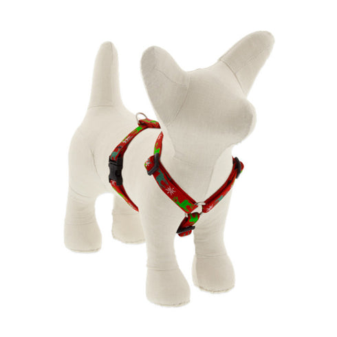 Lupine MicroBatch Roman Dog Harness 1/2" Wide 12"-20" Girth Size Happy Holidays Red - Poudre Pet and Feed Supply