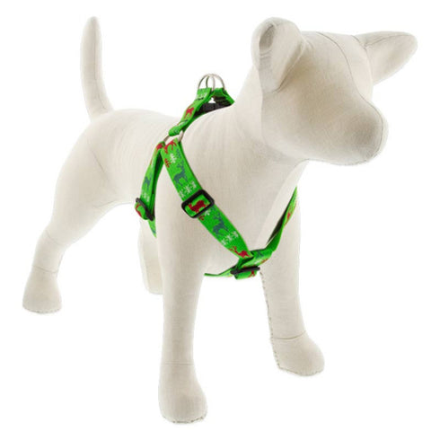 Lupine MicroBatch Holiday Designs Step In 1" Wide 19"-28" Girth Size Happy Holidays Green Dog Harness - Poudre Pet and Feed Supply