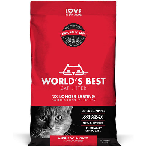 World's Best Multi-Cat Unscented Clumping Corn Cat Litter 15lb - Poudre Pet and Feed Supply